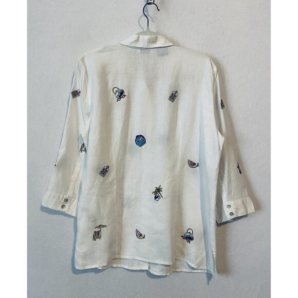 Richard Malcolm Top Womens XL Button Up 3/4 Sleeve Irish Linen Embroidered - Picture 3 of 6